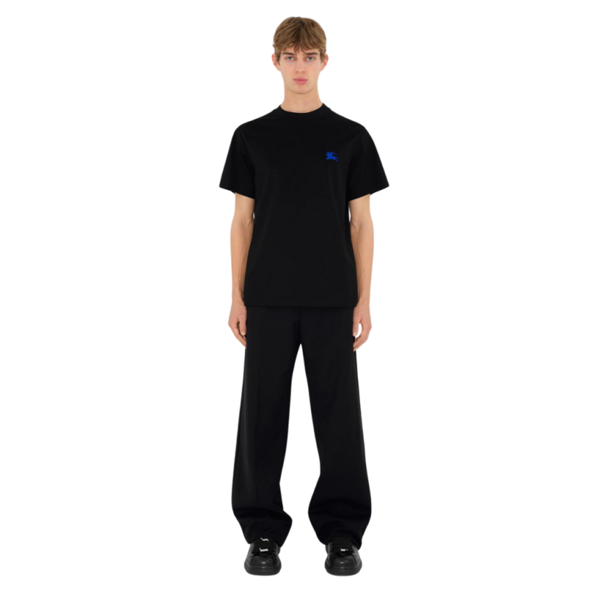 T-shirt BURBERRY manche courte coton noir broderie cavalier bleu poitrine