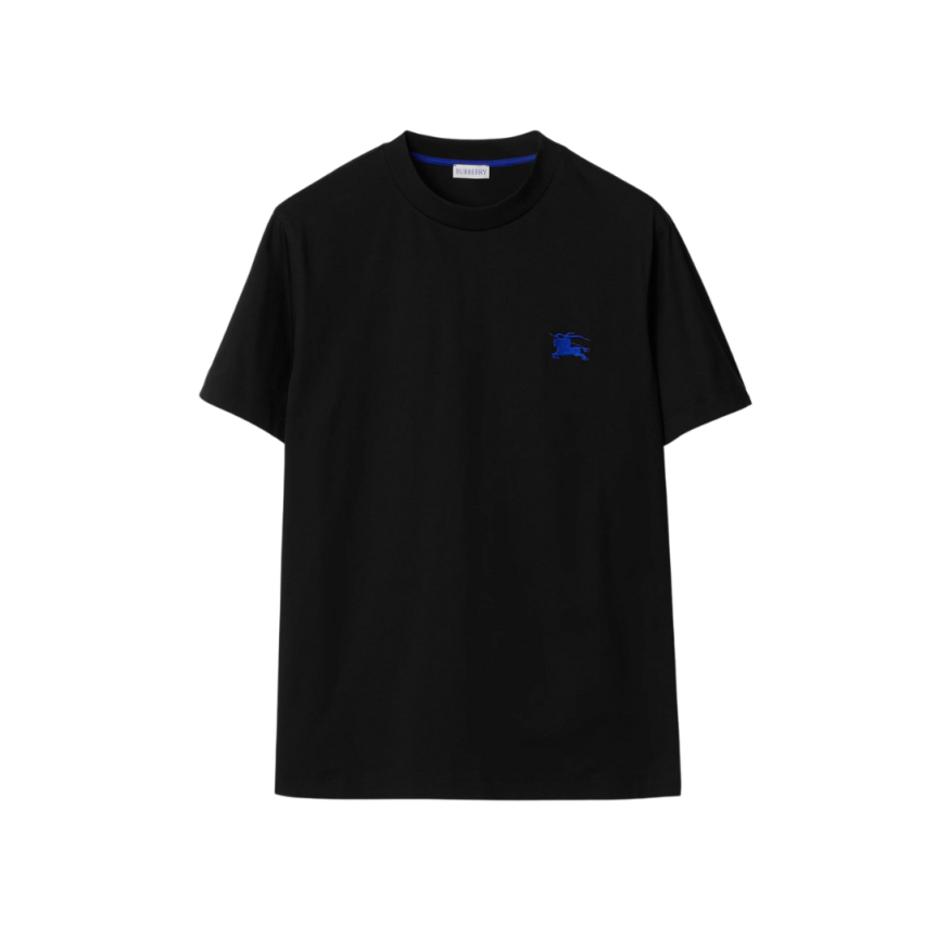 T-shirt BURBERRY manche courte coton noir broderie cavalier bleu poitrine