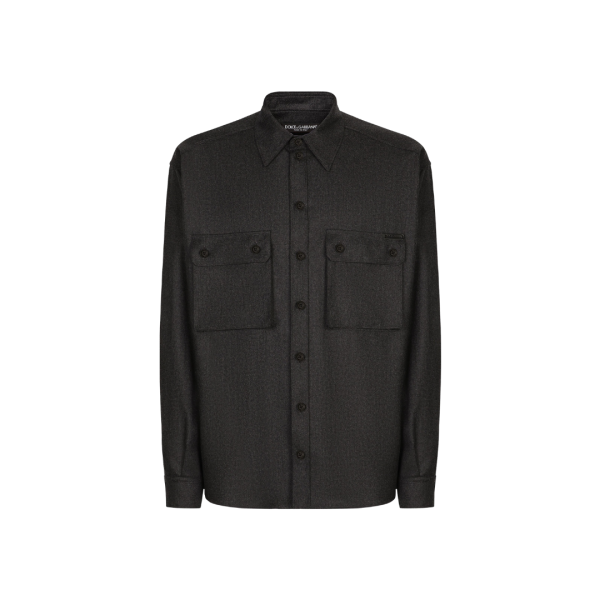 Chemise DOLCE GABBANA manche longue laine vierge flanelle gris anthracite