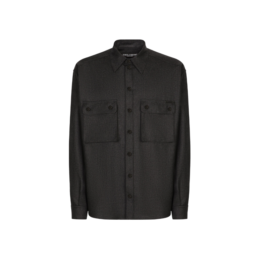 Chemise DOLCE GABBANA manche longue laine vierge flanelle gris anthracite