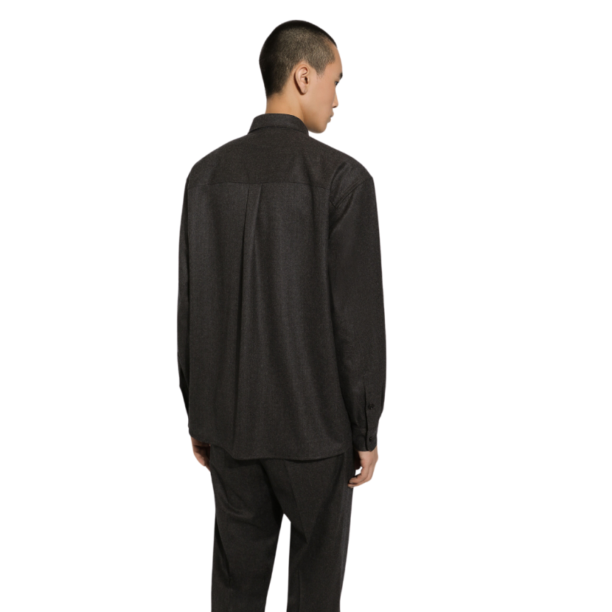 Chemise DOLCE GABBANA manche longue laine vierge flanelle gris anthracite