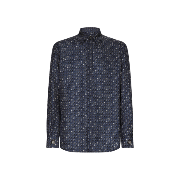 Chemise DOLCE GABBANA coupe martini soie bleu imprimé cravates