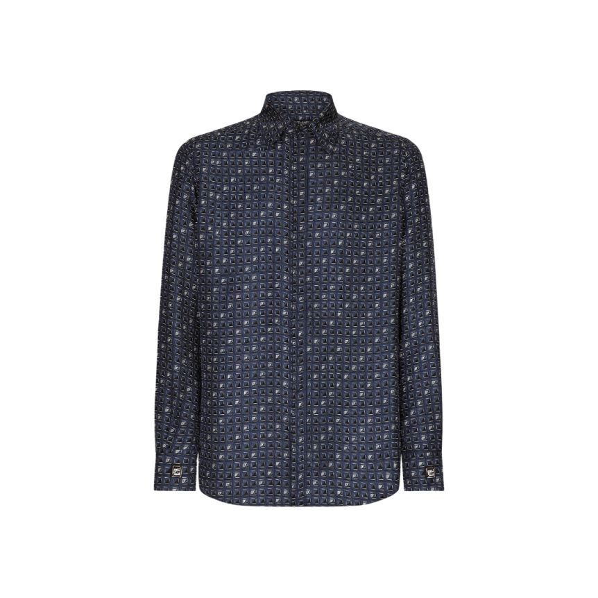 Chemise DOLCE GABBANA coupe martini soie bleu imprimé cravates