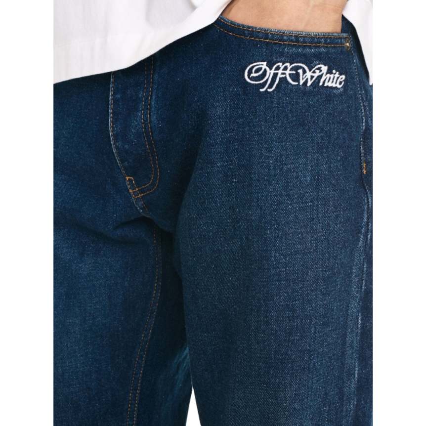 Jean fuselé OFF WHITE brut délavé bleu denim broderie logo blanc