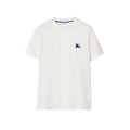 T-shirt jersey de coton blanc broderie chevalier équestre bleu