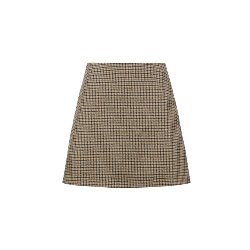 Mini jupe trapèze MONCLER laine carreaux beige noir