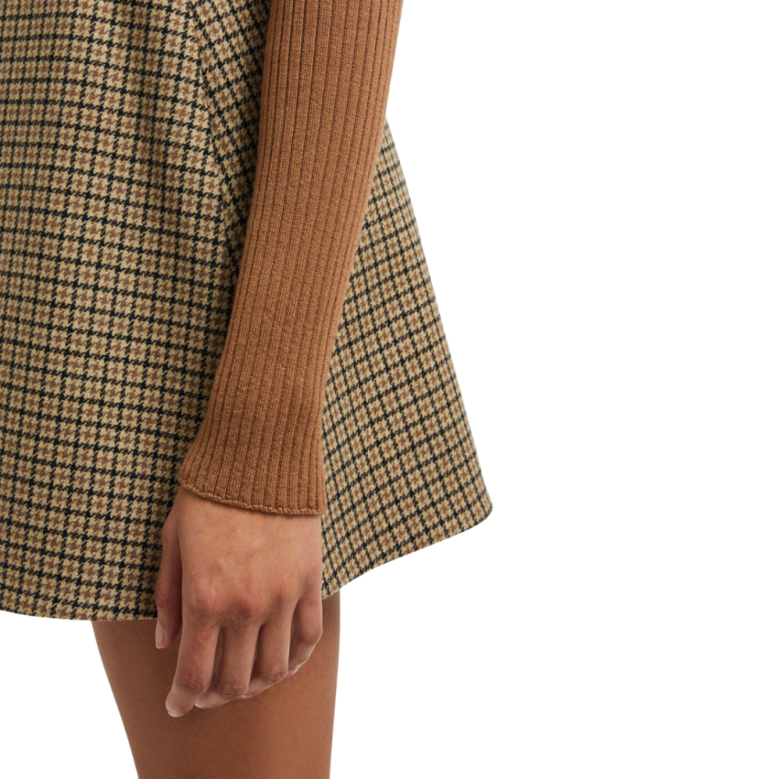 Mini jupe trapèze MONCLER laine carreaux beige noir