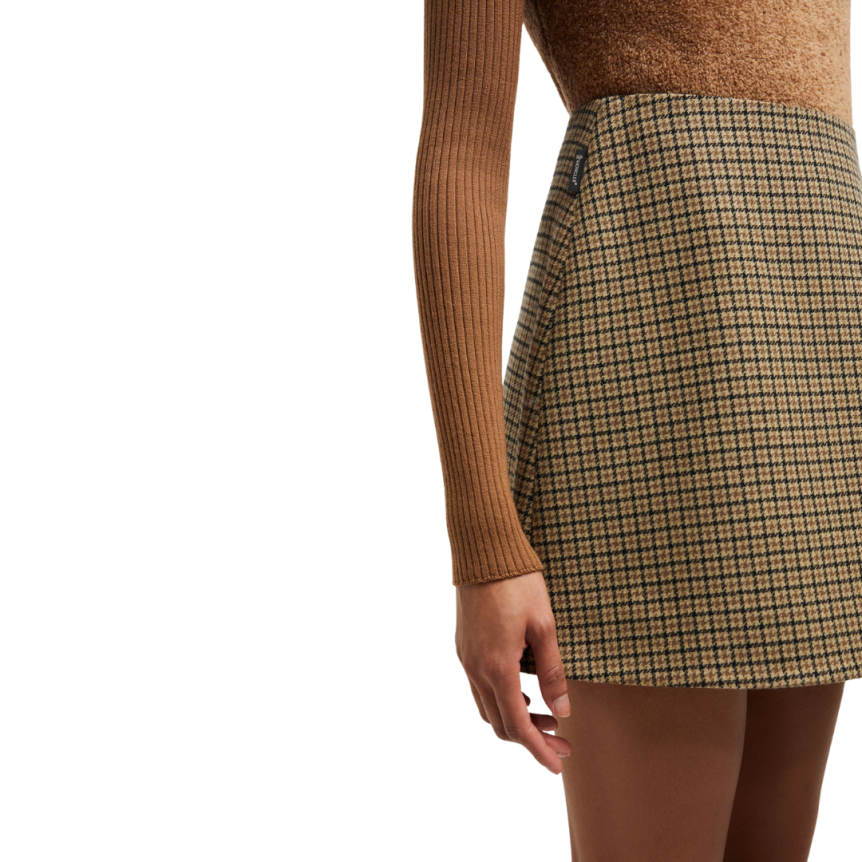 Mini jupe trapèze MONCLER laine carreaux beige noir