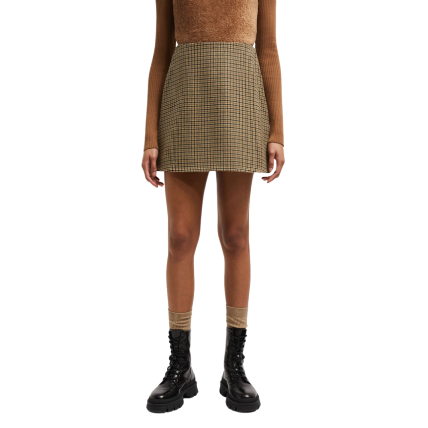 Mini jupe trapèze MONCLER laine carreaux beige noir