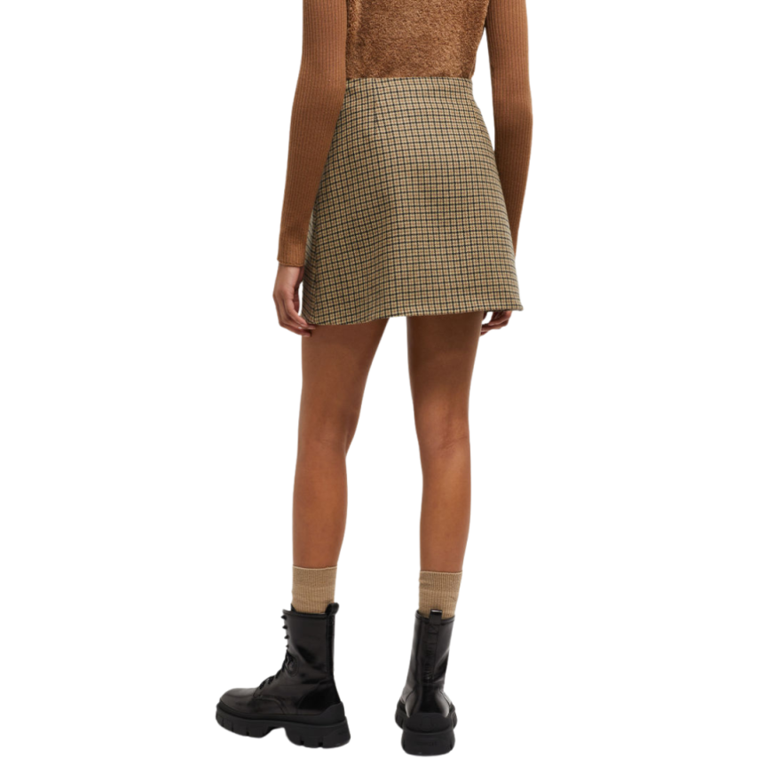 Mini jupe trapèze MONCLER laine carreaux beige noir