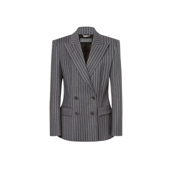 Veste Blazer croisé ALBERTA FERRETTI flanelle laine gris rayures