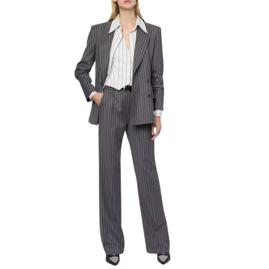 Veste Blazer croisé ALBERTA FERRETTI flanelle laine gris rayures