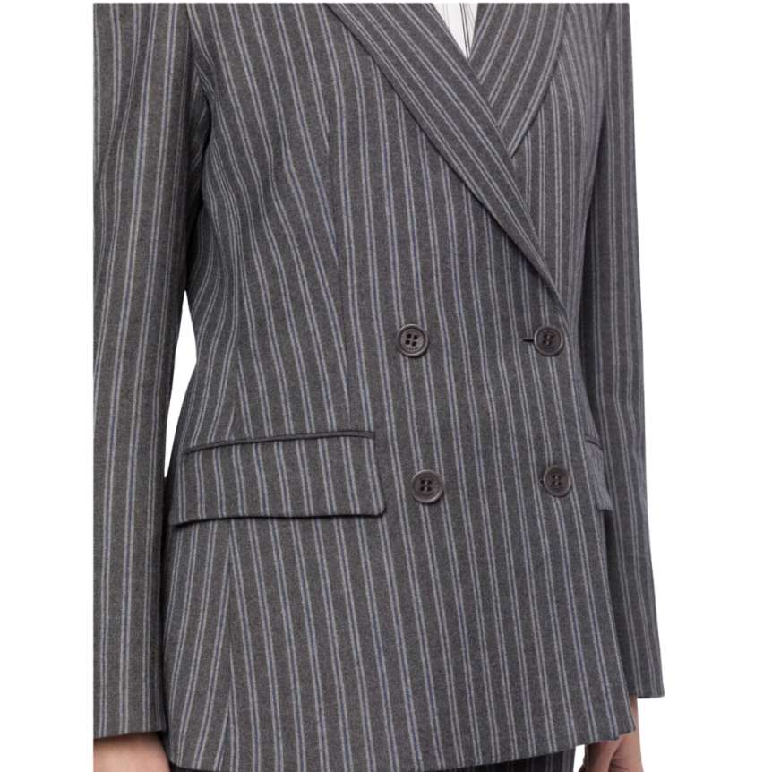 Veste Blazer croisé ALBERTA FERRETTI flanelle laine gris rayures
