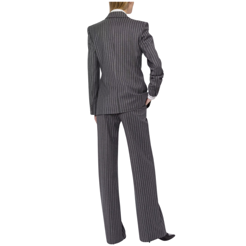 Veste Blazer croisé ALBERTA FERRETTI flanelle laine gris rayures