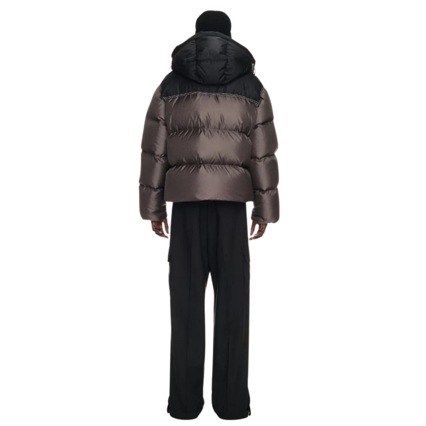 Doudoune capuche OFF WHITE nylon Ripstop gris noir logo flèche