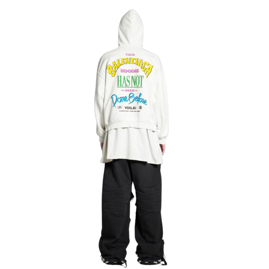 Hoodie Zippé BALENCIAGA molleton blanc cassé imprimé Not Been Done multicolore dos