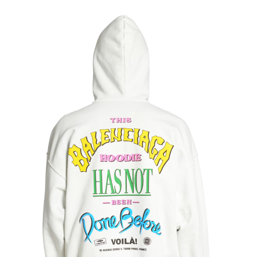 Hoodie Zippé BALENCIAGA molleton blanc cassé imprimé Not Been Done multicolore dos