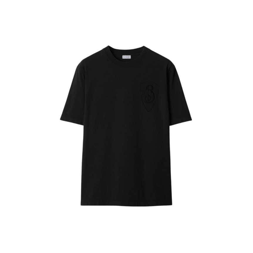T-shirt BURBERRY col rond jersey coton noir broderie B Shield