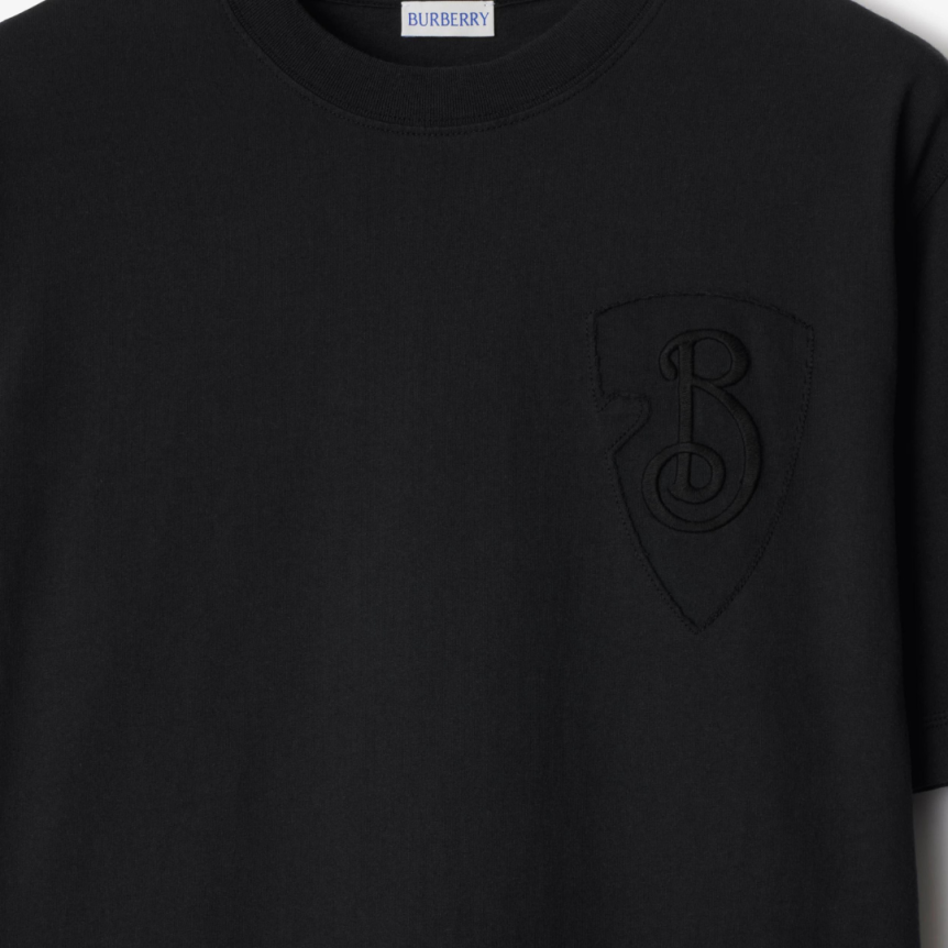 T-shirt BURBERRY col rond jersey coton noir broderie B Shield