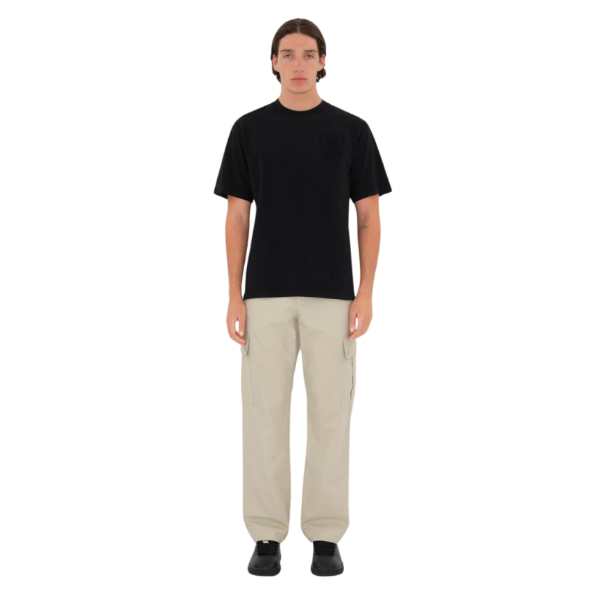 T-shirt BURBERRY col rond jersey coton noir broderie B Shield