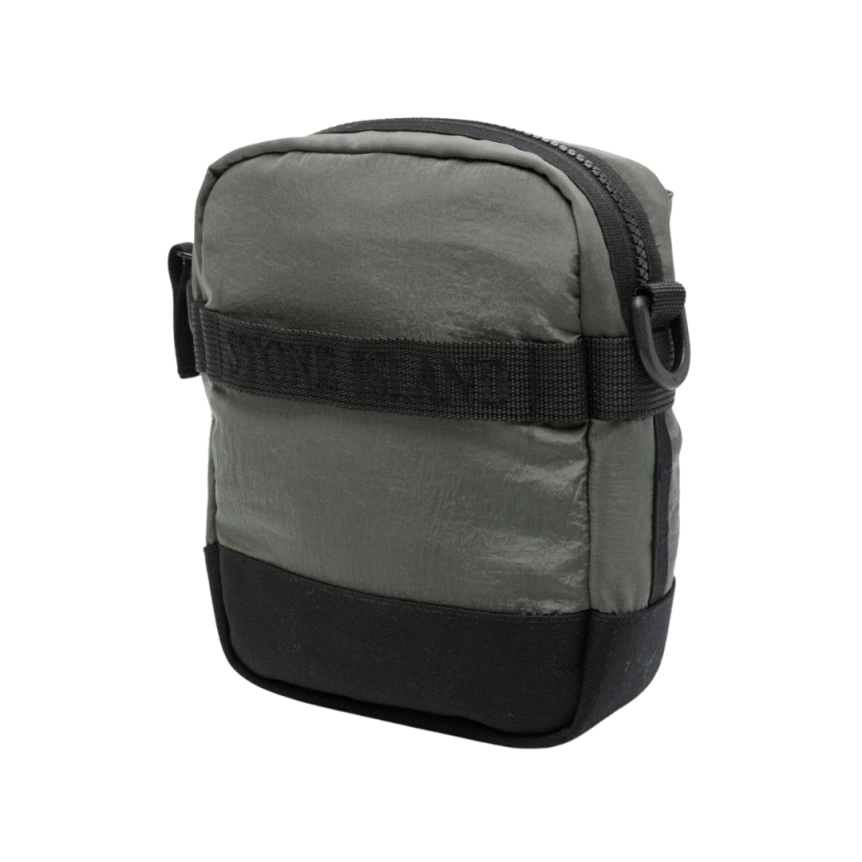 Sacoche STONE ISLAND nylon métal kaki patch logo rose des vents