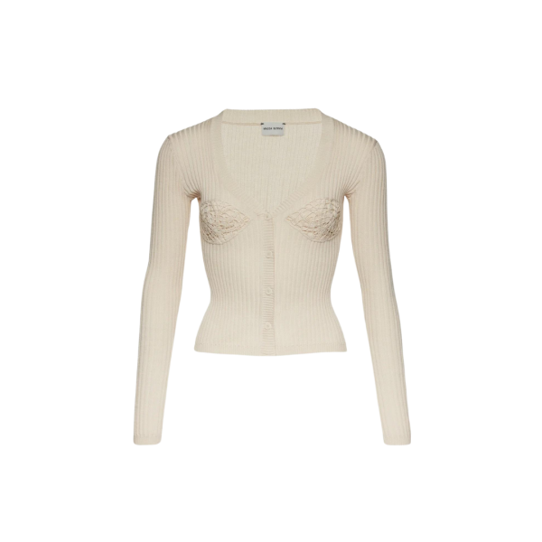 Cardigan col V MAGDA BUTRYM soutien-gorge crochet coton côtelé crème