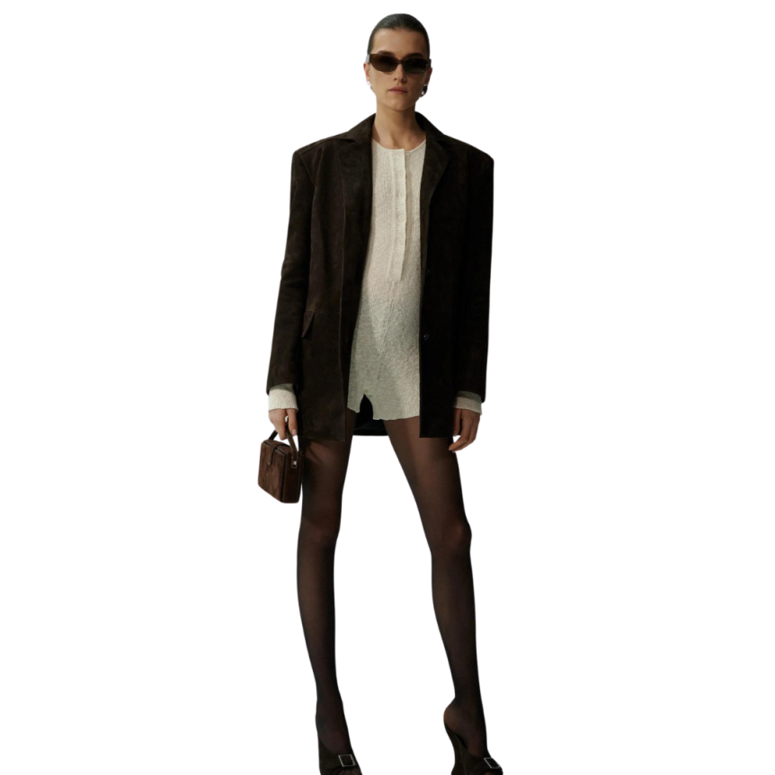 Veste MAGDA BUTRYM oversize cuir mouton daim marron chocolat