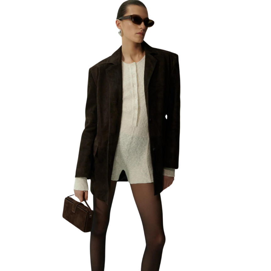 Veste MAGDA BUTRYM oversize cuir mouton daim marron chocolat