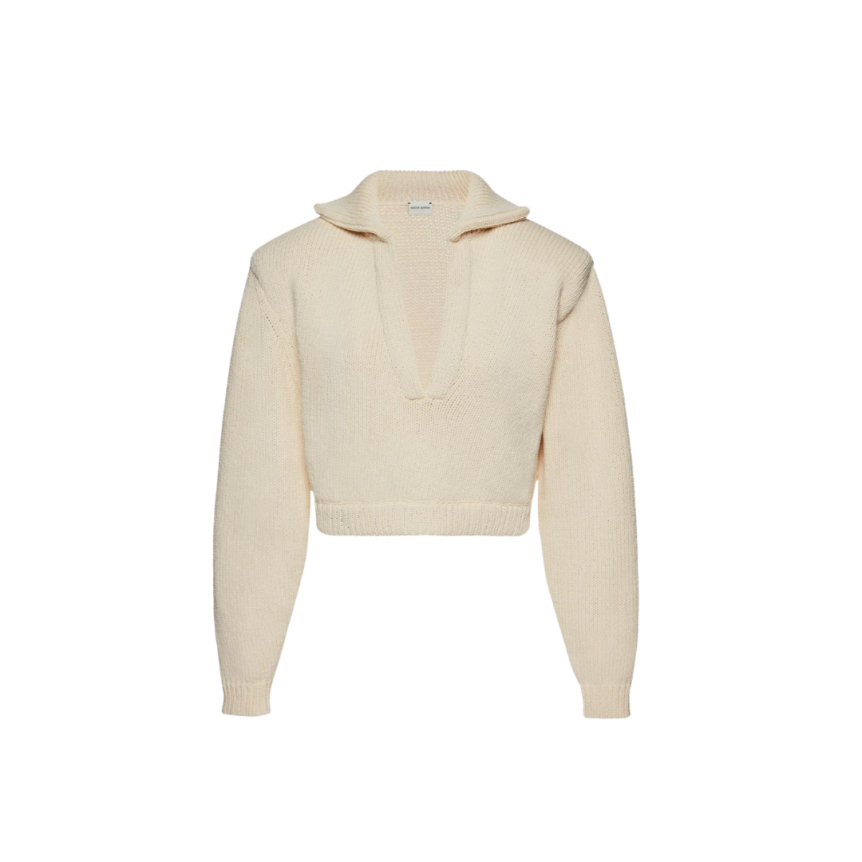 Pull court MAGDA BUTRYM col polo coton crème