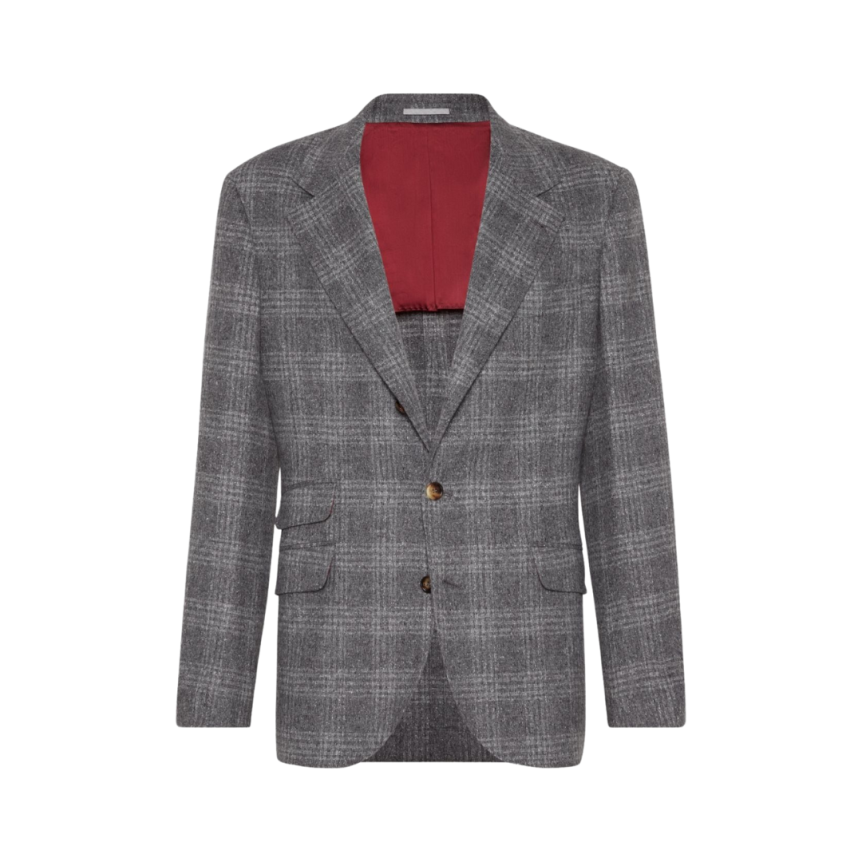 Blazer BRUNELLO CUCINELLI  soie laine cachemire Price de Galles gris