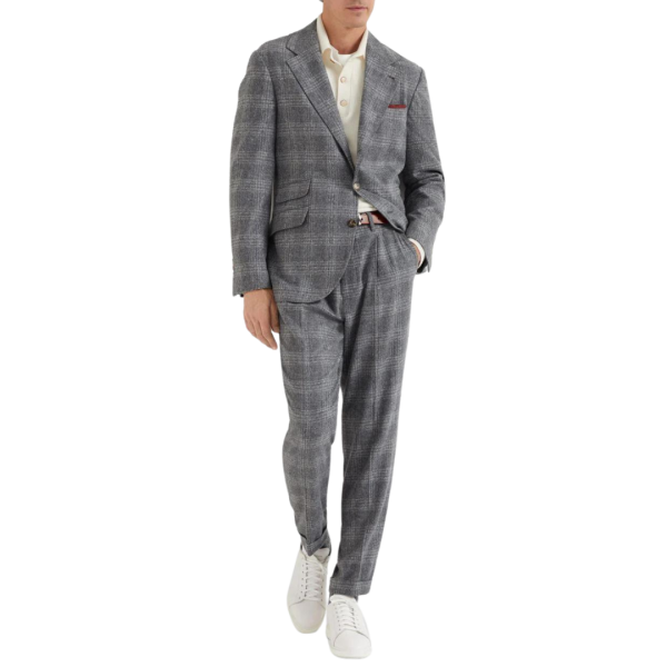 Blazer BRUNELLO CUCINELLI  soie laine cachemire Price de Galles gris