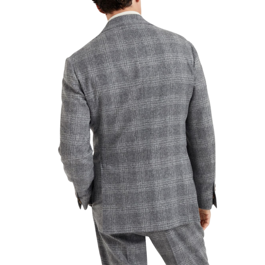 Blazer BRUNELLO CUCINELLI  soie laine cachemire Price de Galles gris