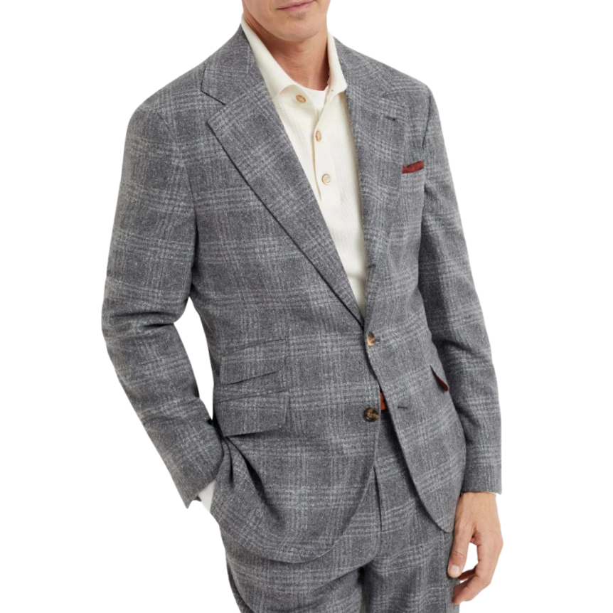 Blazer BRUNELLO CUCINELLI  soie laine cachemire Price de Galles gris