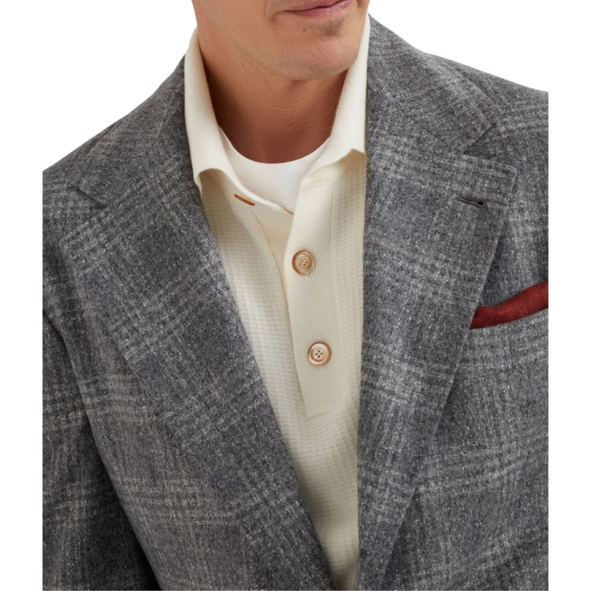 Blazer BRUNELLO CUCINELLI  soie laine cachemire Price de Galles gris