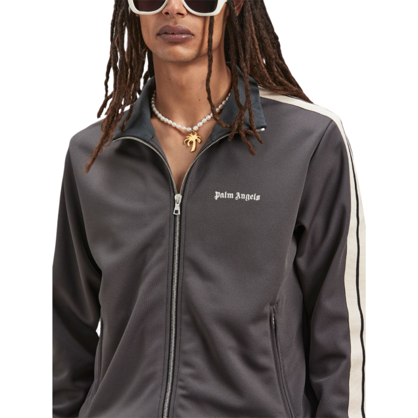 Veste de survêtement PALM ANGELS zippée nylon gris bande blanche logo
