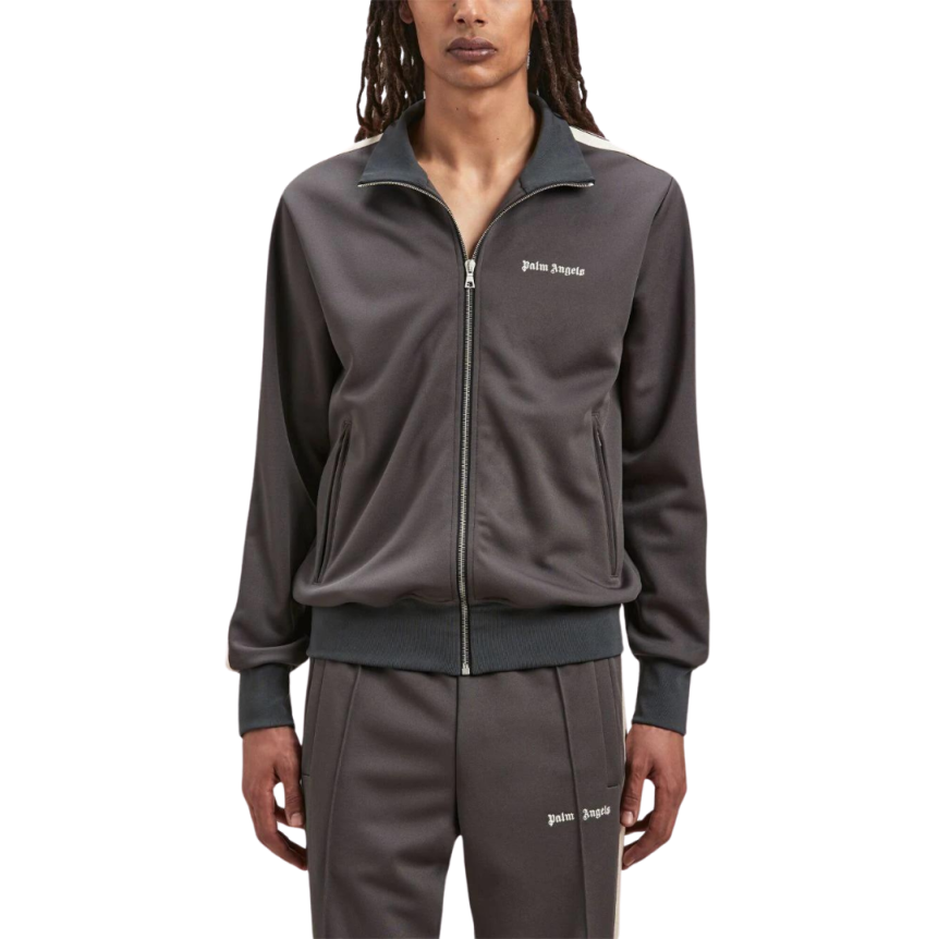 Veste de survêtement PALM ANGELS zippée nylon gris bande blanche logo