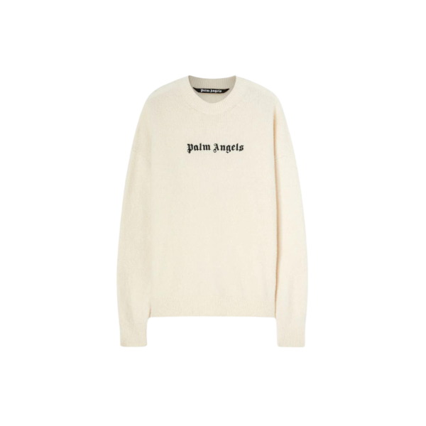 Pull col rond PALM ANGELS écru broderie logo noir