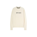 Pull col rond écru broderie logo noir