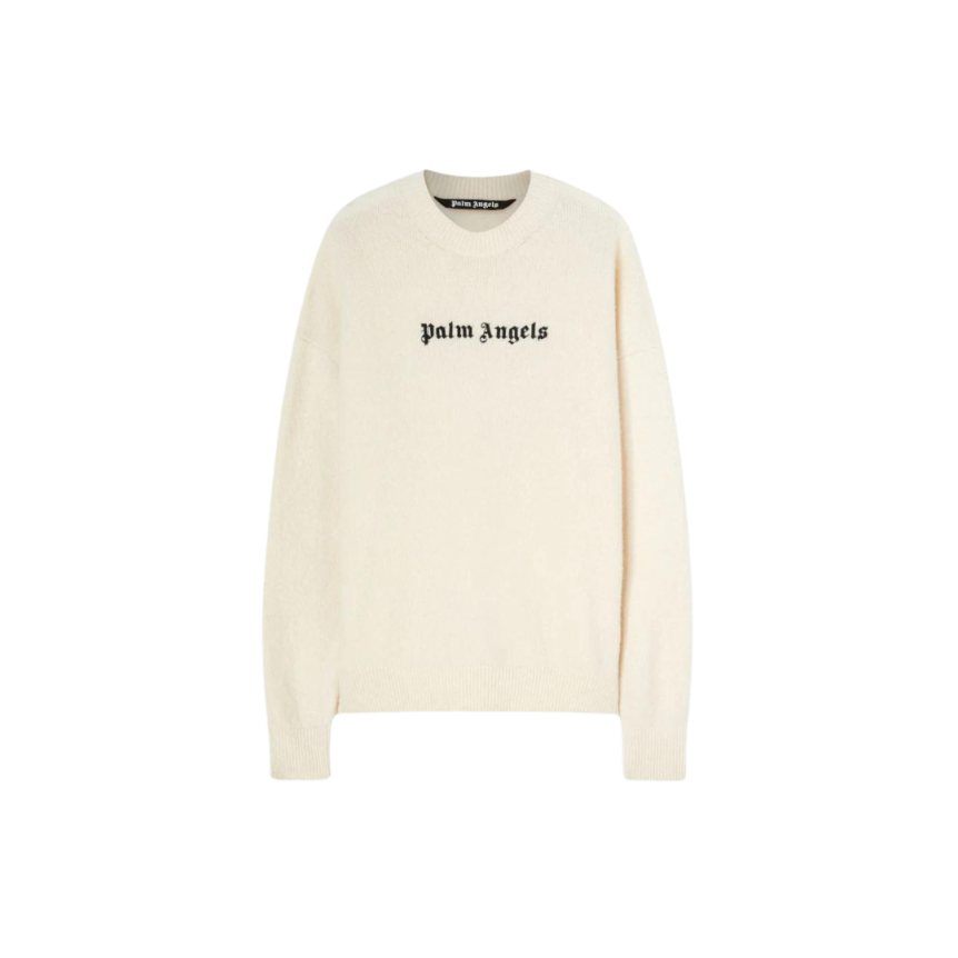 Pull col rond PALM ANGELS écru broderie logo noir