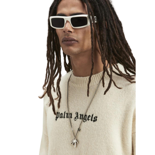 Pull col rond PALM ANGELS écru broderie logo noir