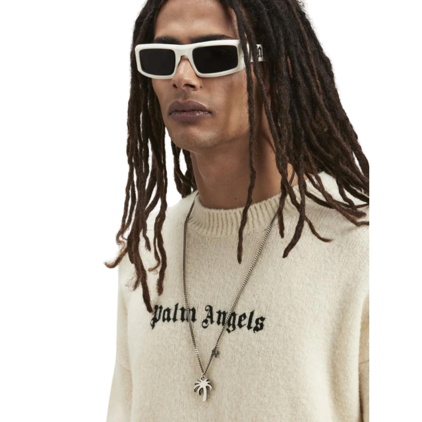 Pull col rond PALM ANGELS écru broderie logo noir