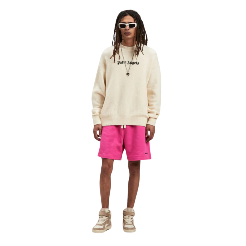 Pull col rond PALM ANGELS écru broderie logo noir