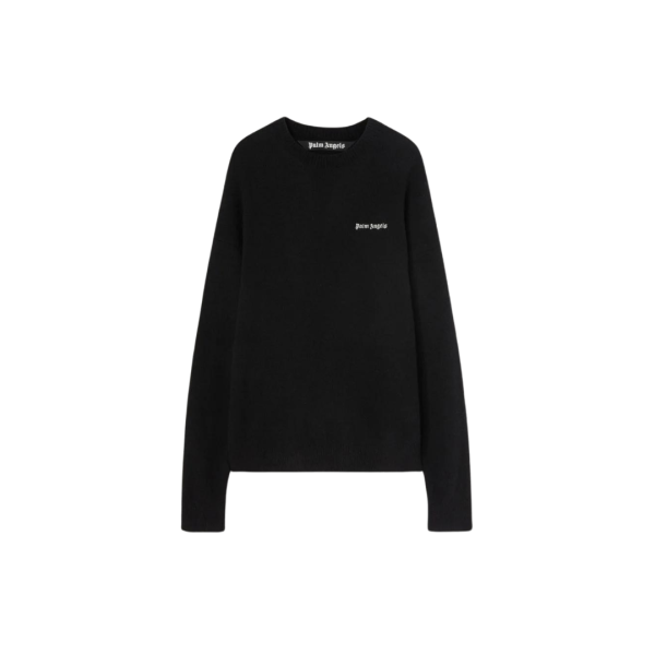 Pull col rond PALM ANGELS noir broderie logo écru