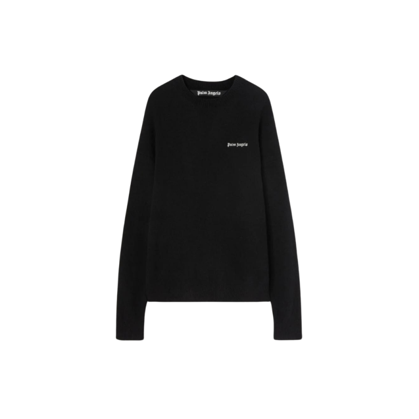 Pull col rond PALM ANGELS noir broderie logo écru