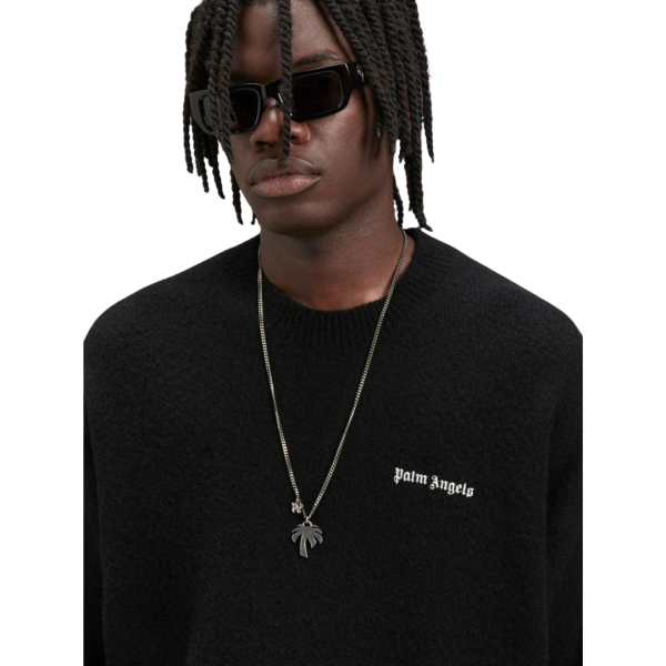 Pull col rond PALM ANGELS noir broderie logo écru