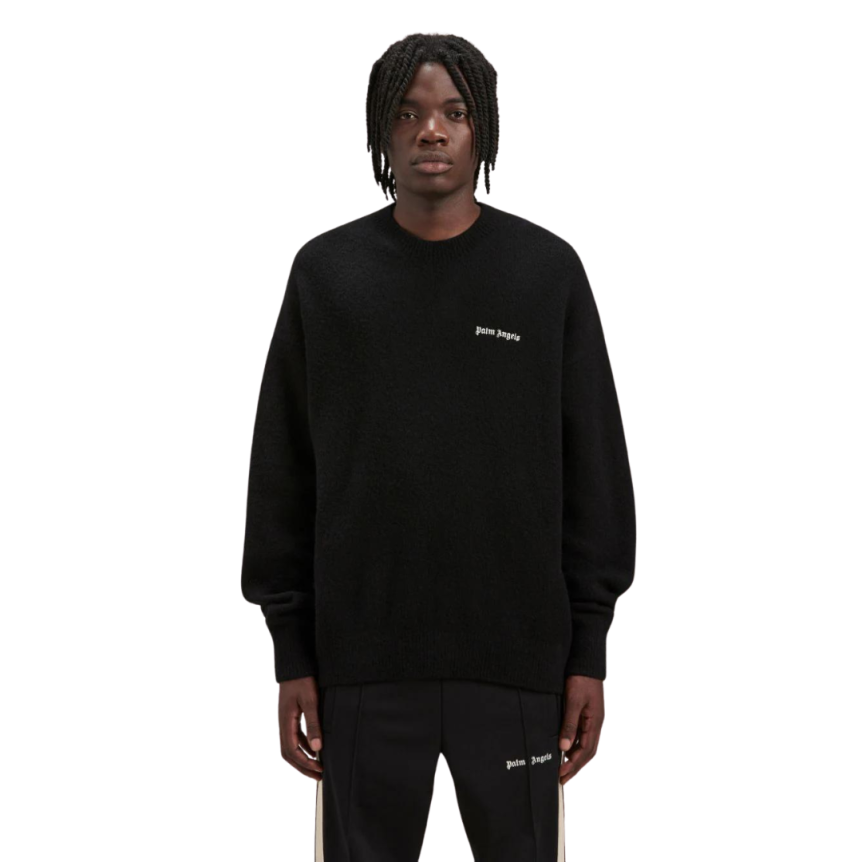 Pull col rond PALM ANGELS noir broderie logo écru