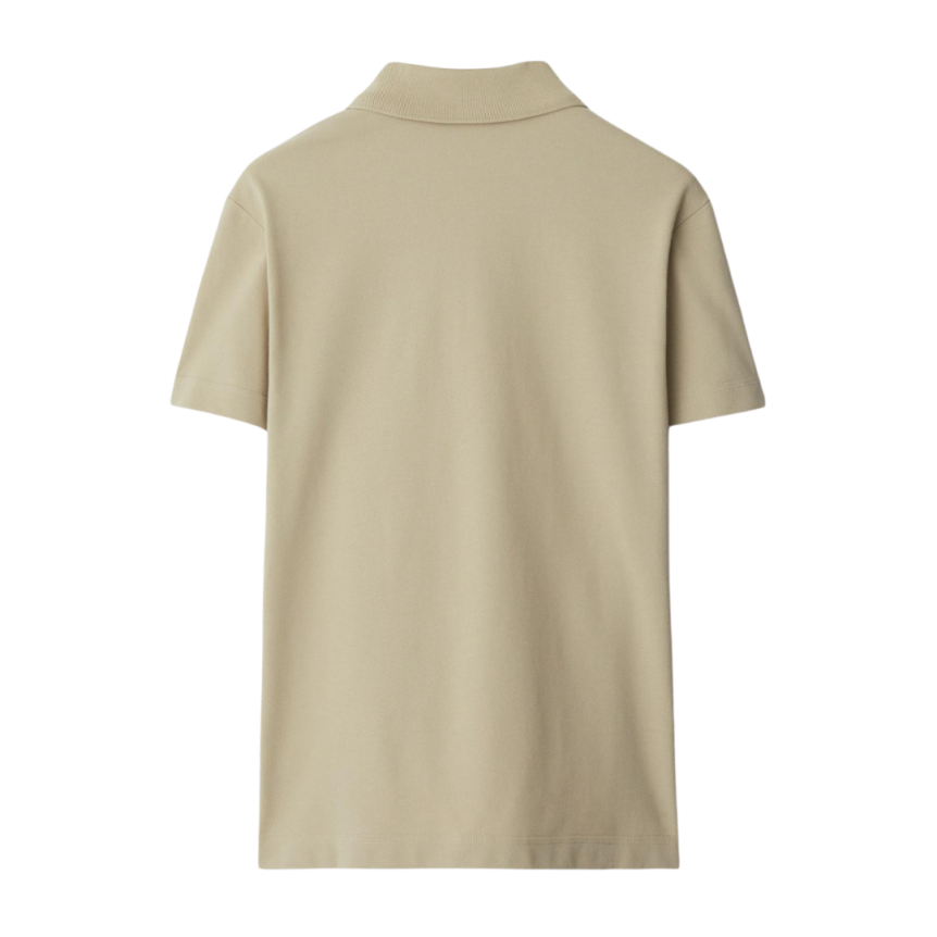 Polo manche courte BURBERRY coton piqué beige broderie chevalier bleu