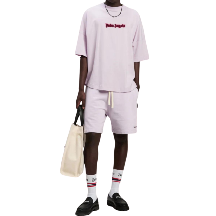 T-shirt PALM ANGELS manche courte coton rose lilas broderie pourpre