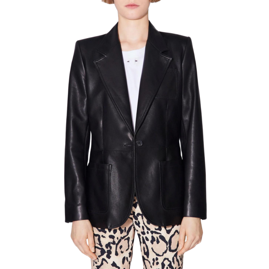 Veste un bouton BARBARA BUI cintrée cuir agneau noir