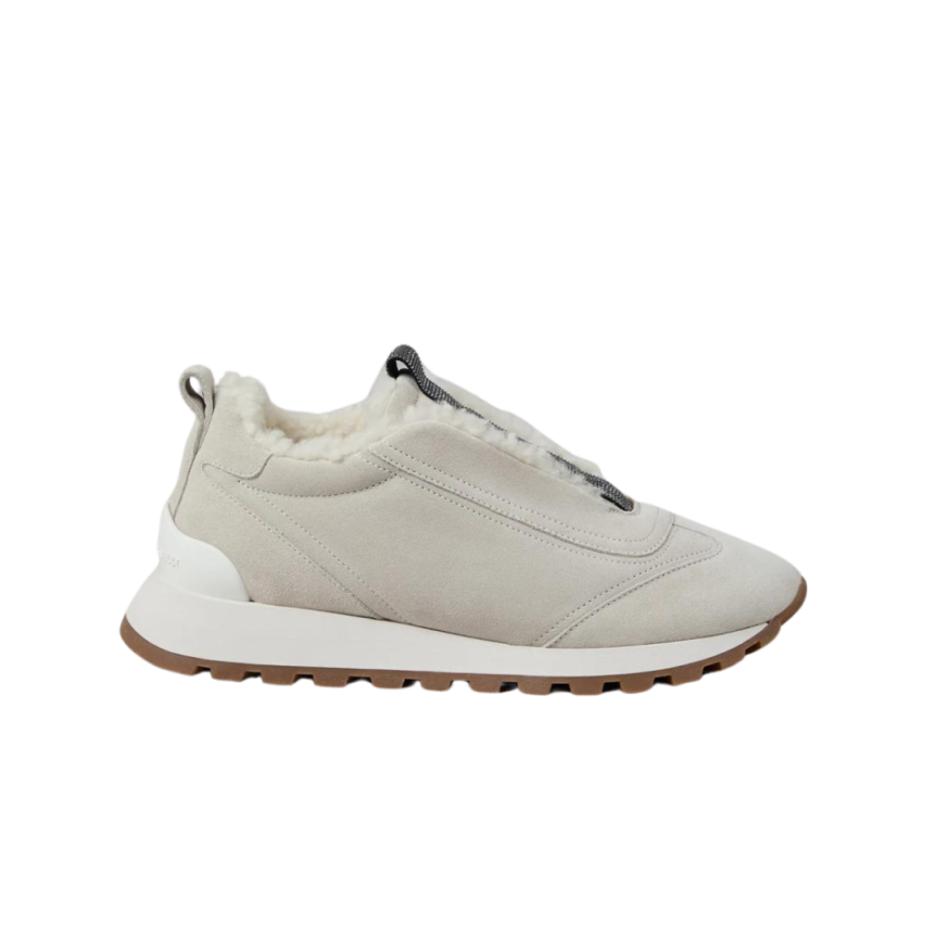 Baskets running BRUNELLO CUCINELLI daim mouton gris clair Monili
